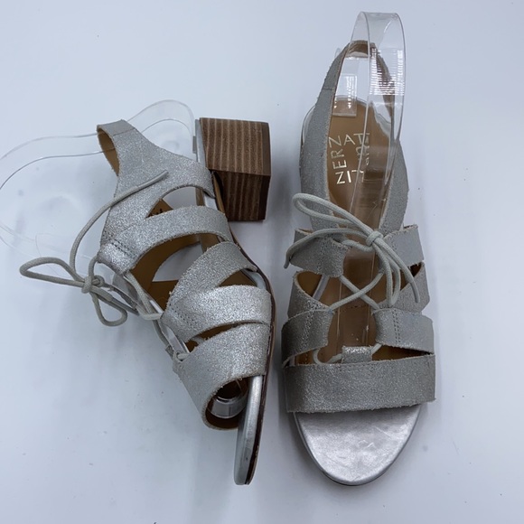 Euc Naturalizer Felicity Leather silver block heel lace up Sandals 6 - Picture 4 of 9